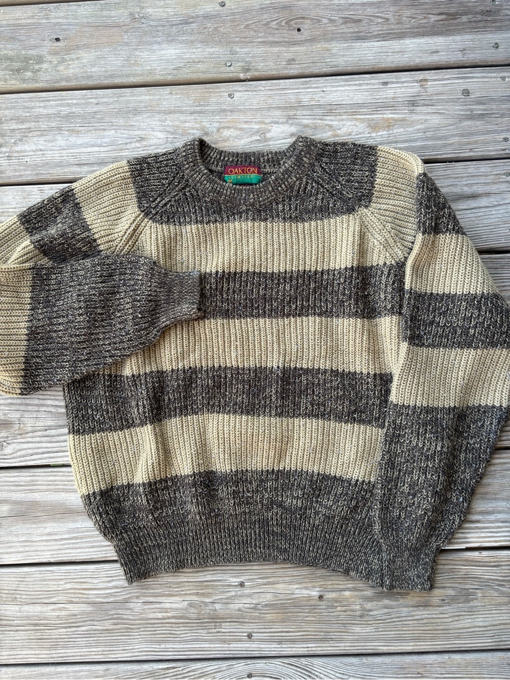 Oakton Striped Crewneck Sweater in Brown and Cream